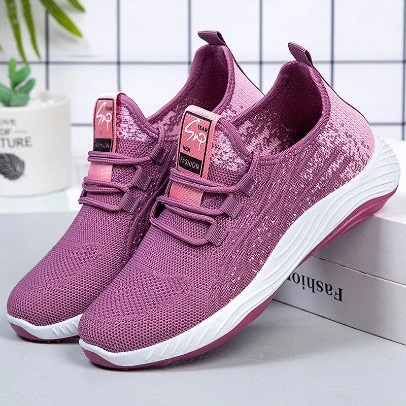 2021 New Women's Sneakers Spring and Summer Flying Woven Breathable Casual Running Shoes Ladies Outdoor Soft Bottom Trend Shoes