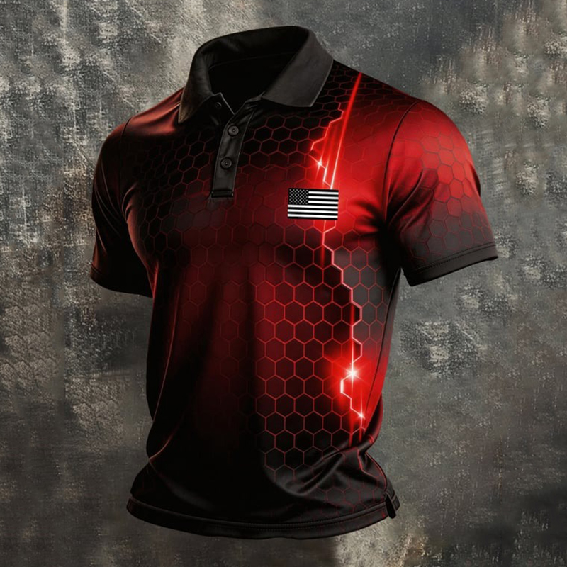 Comstylish Men's Retro Patriot Color Block Short-sleeve Polo Shirt