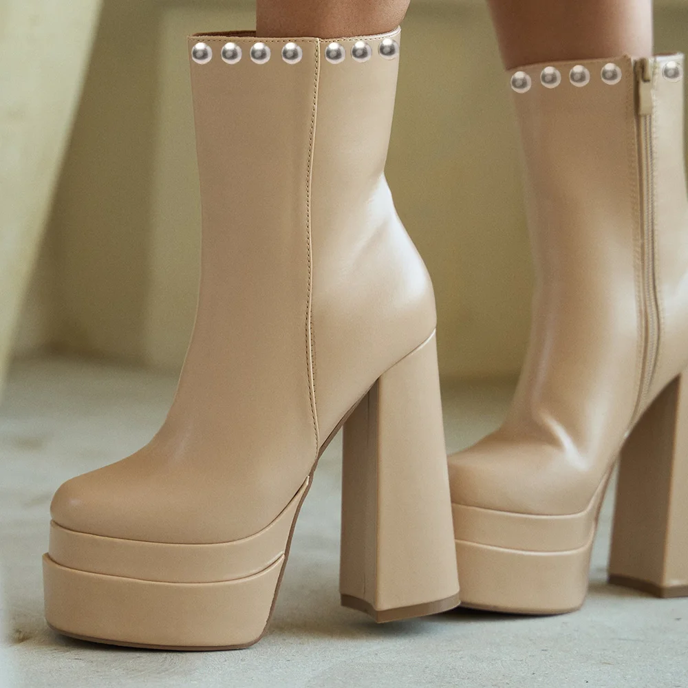 Leather Booties With Platform Chunky Heels Boots With Zipper Designs Nicepairs