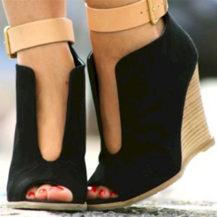 Nude and Black Vegan Suede Peep Toe Summer Boots Ankle Boots |FSJ Shoes