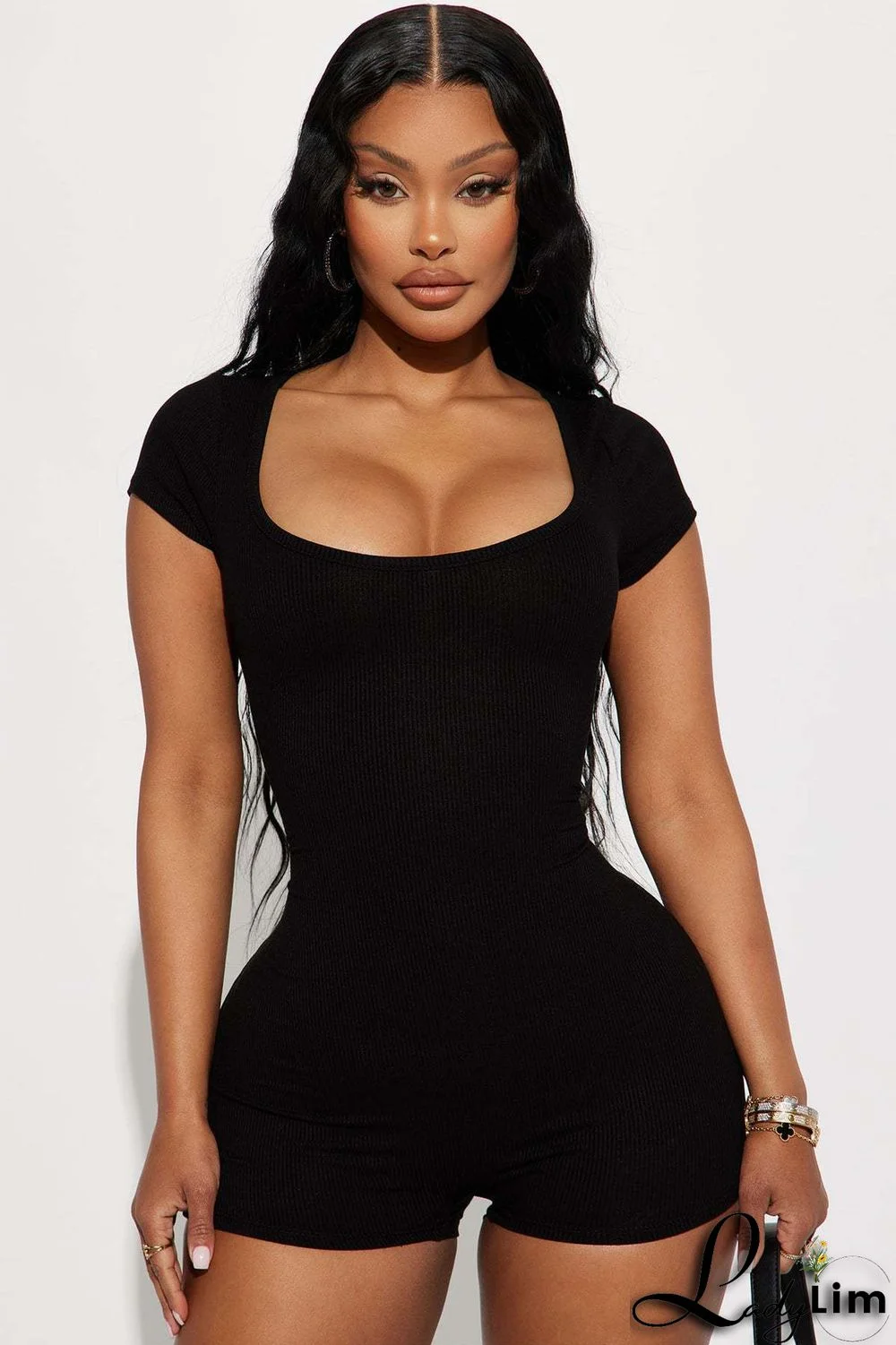 Women Ribbed Sexy Short Sleeve Romper