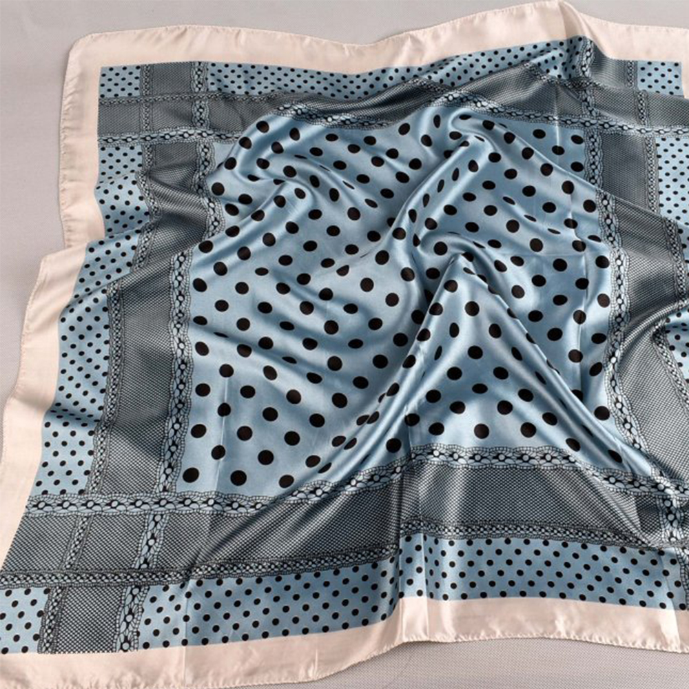90cm*90cm Polka Dot Satin Square Scarfs Blue-vocosishoes