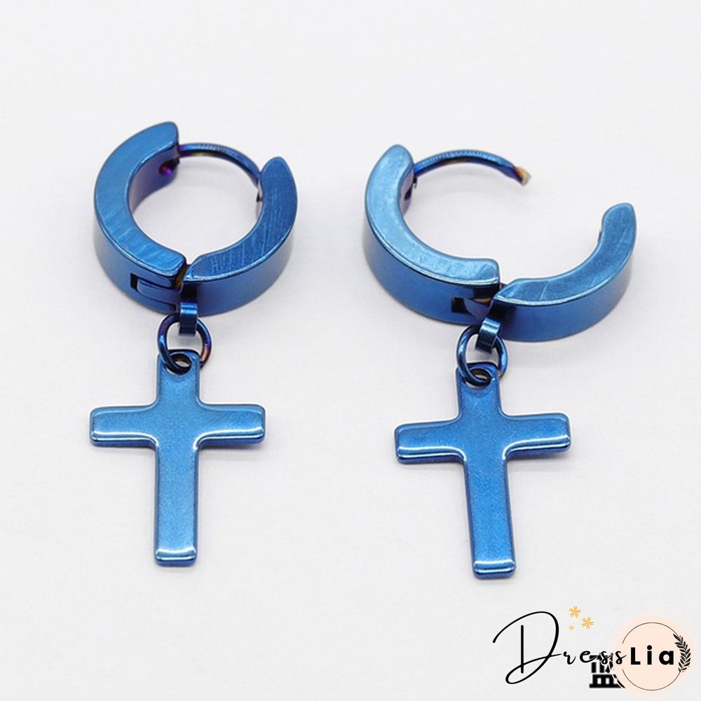 New Rock Stainless Steel Cross Earrings Anti-allergy Punk Jewelry Gift Unisex Fashion Personality Earrings