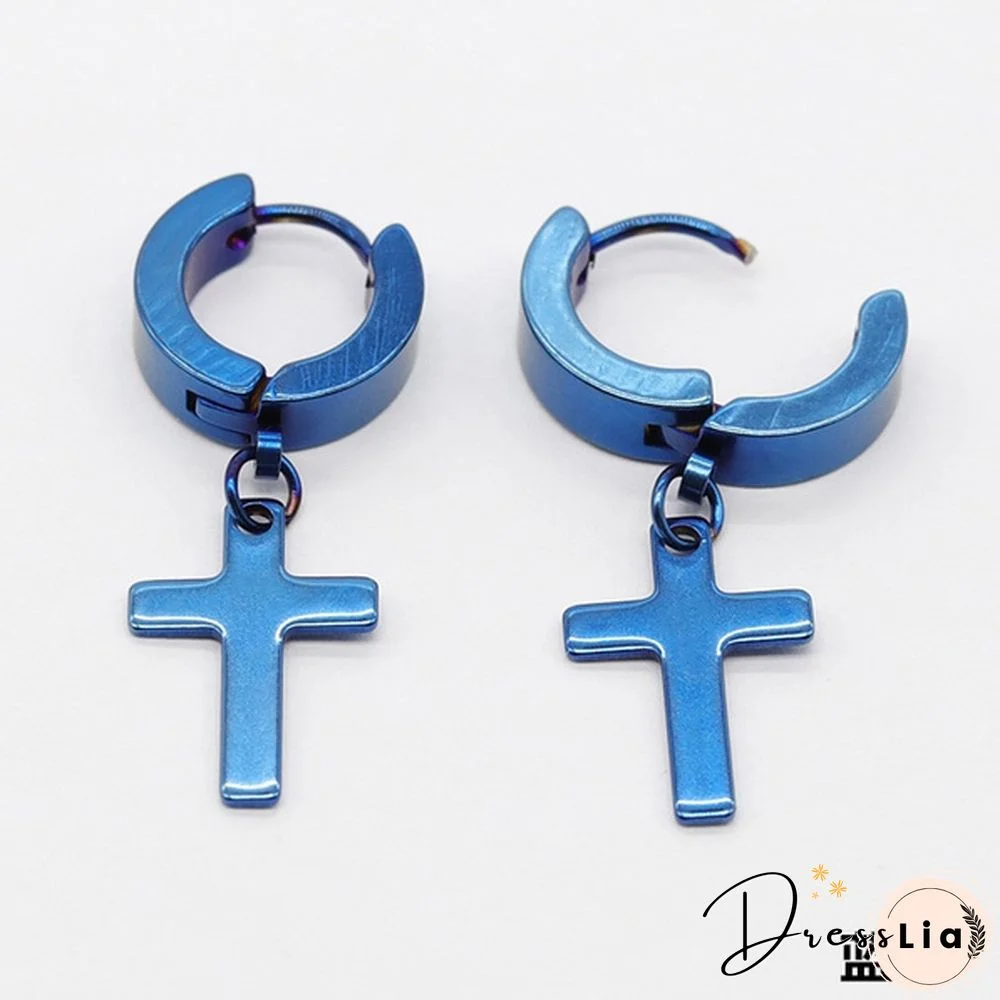 New Rock Stainless Steel Cross Earrings Anti-allergy Punk Jewelry Gift Unisex Fashion Personality Earrings