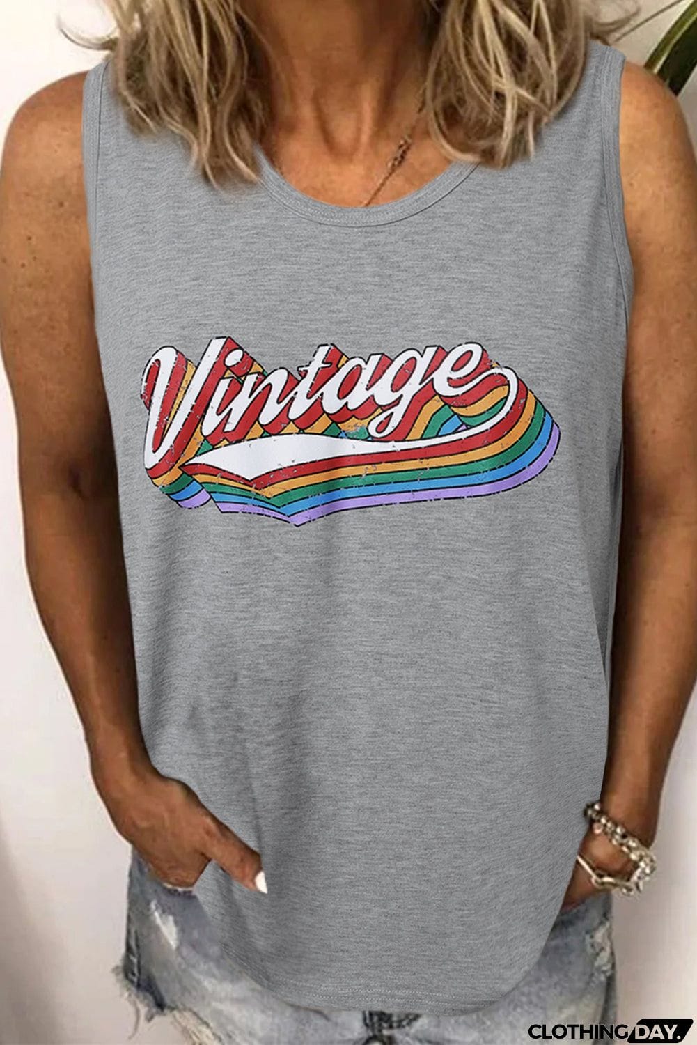 Vintage Graphic Crew Neck Tank Top