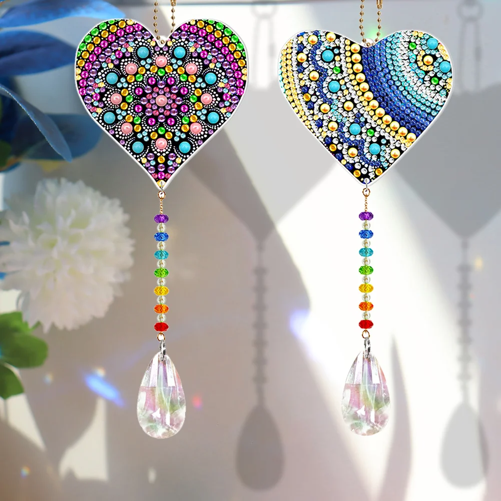 2pcs DIY Diamond Painting Sun Catcher Pendant - Heart