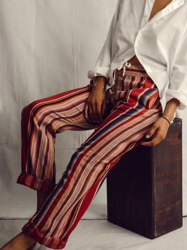 color combination striped casual elastic waist women's pants