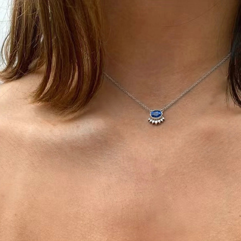 925 Sterling Silver Long-Lasting Plated Zircon Plating Inlay Geometric Oval Pendant Necklace