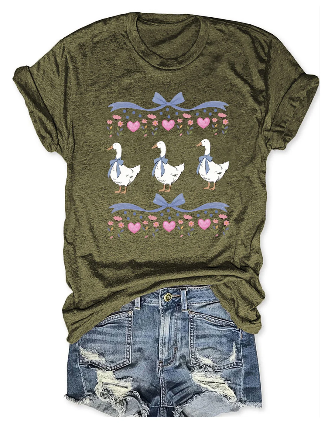 Retro Goose With Hearts T-shirt