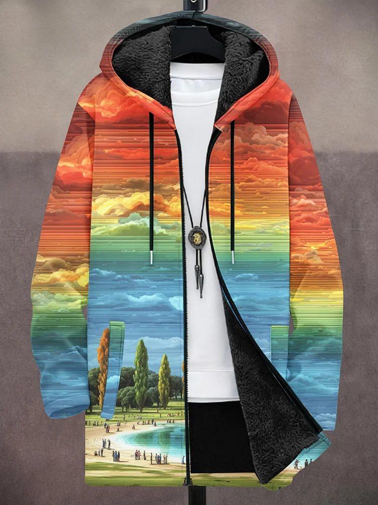 Herren landschaft Abstrakter Kunstdruck mit Kapuze Fleece schwerer Mantel