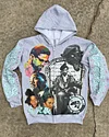 Casual Character Print Zip-Up Hoodie