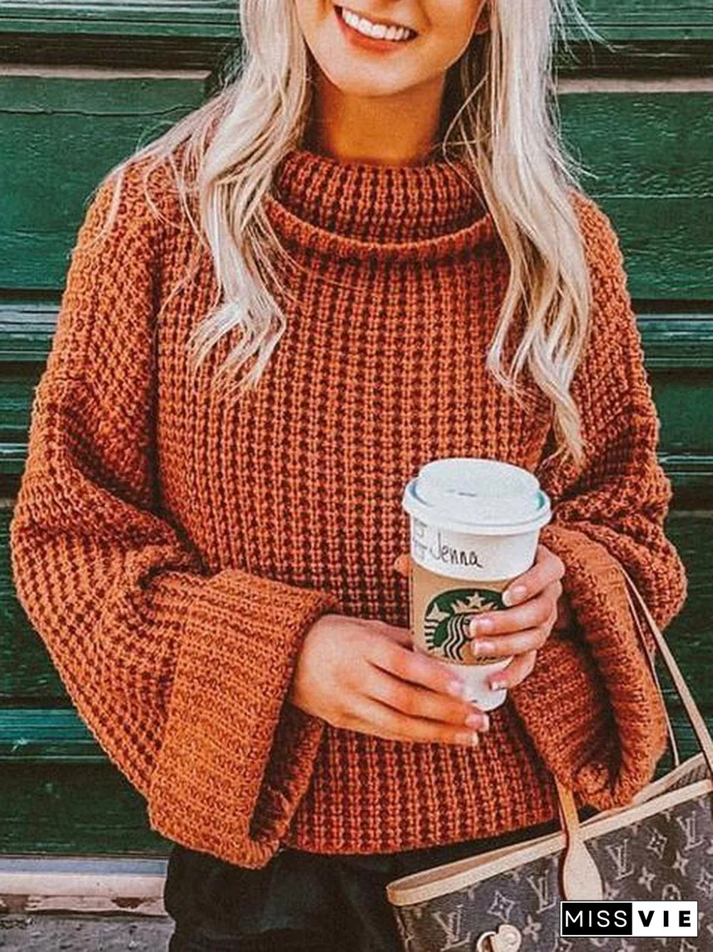 Casual Solid Color Knitted Turtleneck Sweater