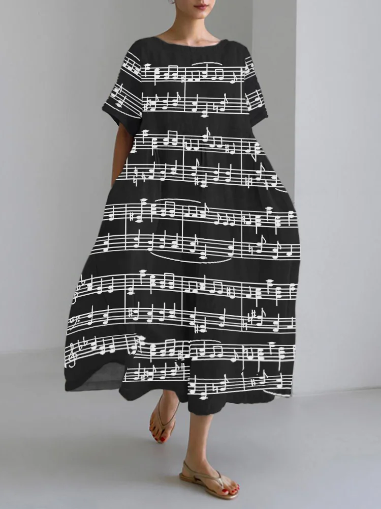 VChics Music Score Art Linen Blend Maxi Dress