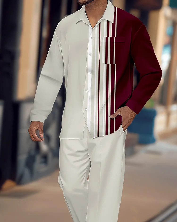 Men's Retro Printed Long Sleeve Shirt Walking Suit 1545