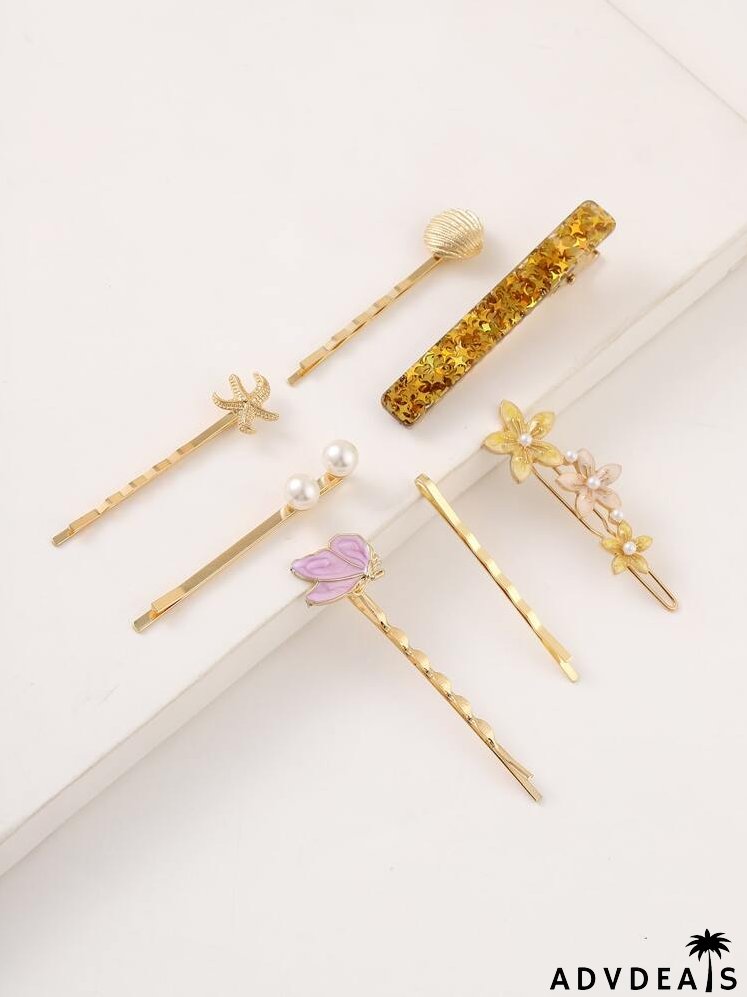7pcs Flower & Butterfly Decor Hair Clip