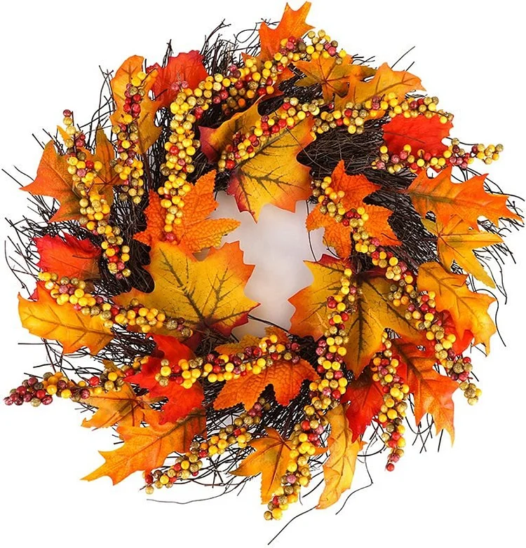 Autumn Wreath with Maple Leaf and Berry Thanksgiving Wreaths Outdoor Autumn Wreath | AvasHome