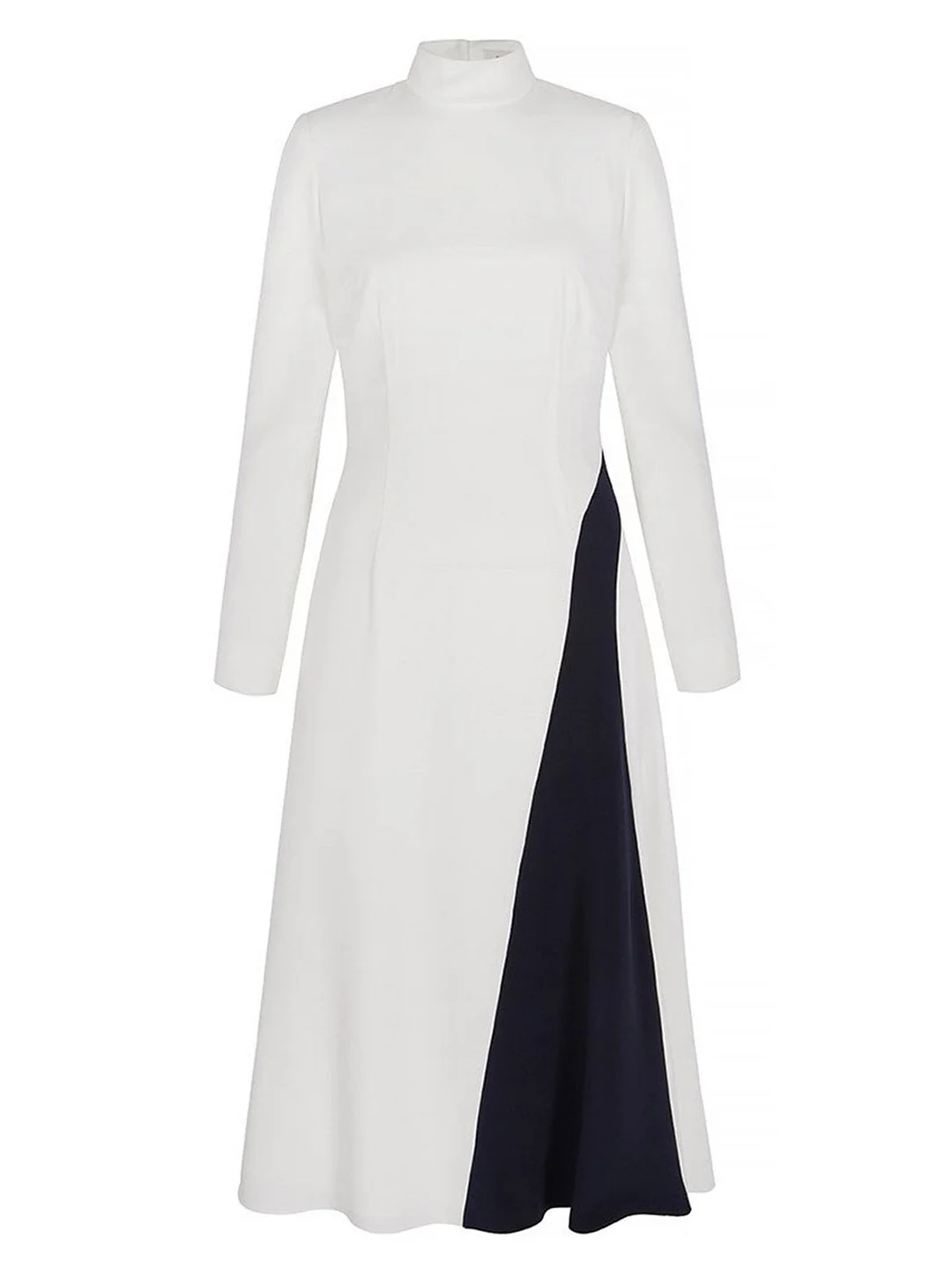 Turtleneck White A-Line Elegant Midi Dress