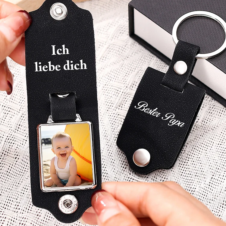 Kettenmachen Personalisiertes Foto & Text-Bester Papa-Leder Schlüsselanhänger für Vater