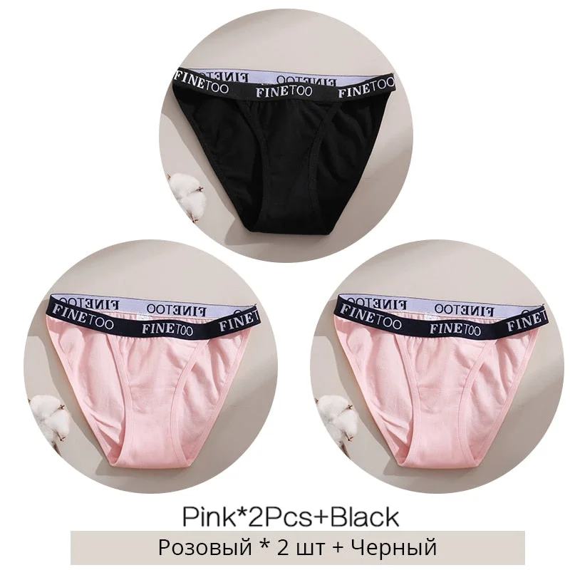 FINETOO 3Pcs/set Cotton Briefs Women Low-rise Panties M-XL Ladies Underwear Sexy Letter Belt Underpants Comfortable Lingerie New