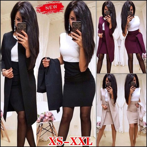 New Spring and Autumn Women's Fashion Two-piece Slim Office Dress Long-sleeved Solid Color Jacket OL Business Suits - Shop Trendy Women's Clothing | LoverChic