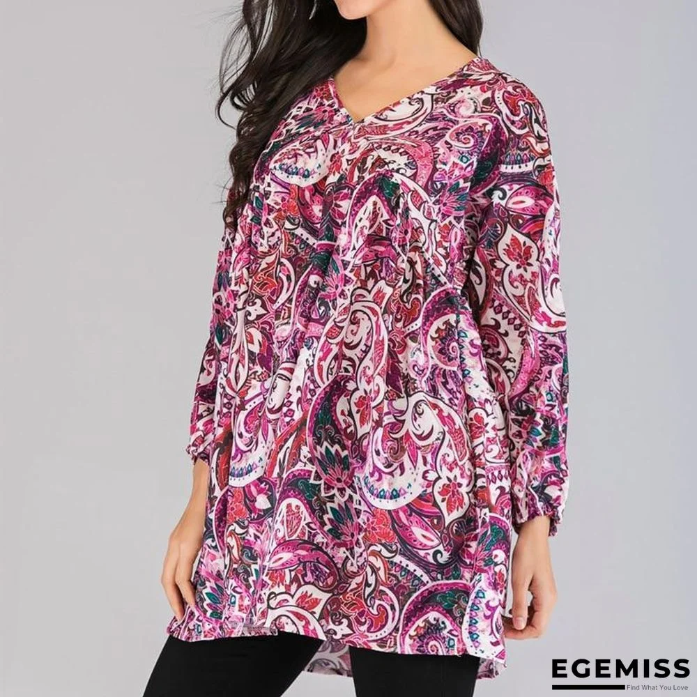 S-5XL Plus Size Women Totem Dot Print Blouse Tops Casual Loose V Neck Long Sleeve Blouses | EGEMISS