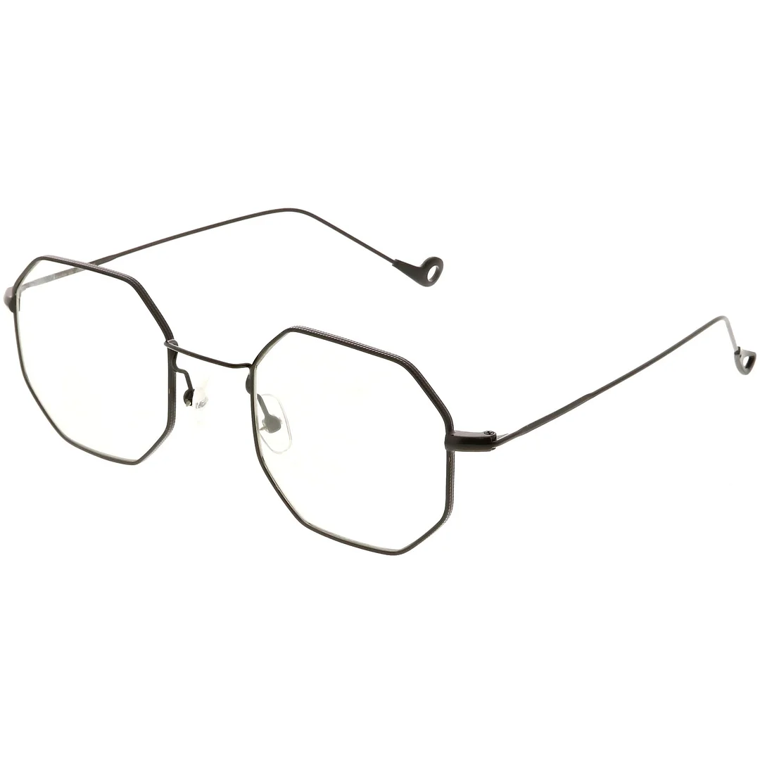Premium Geometric Octagon Eyeglasses Ultra Slim Metal Clear Flat Lens 49mm
