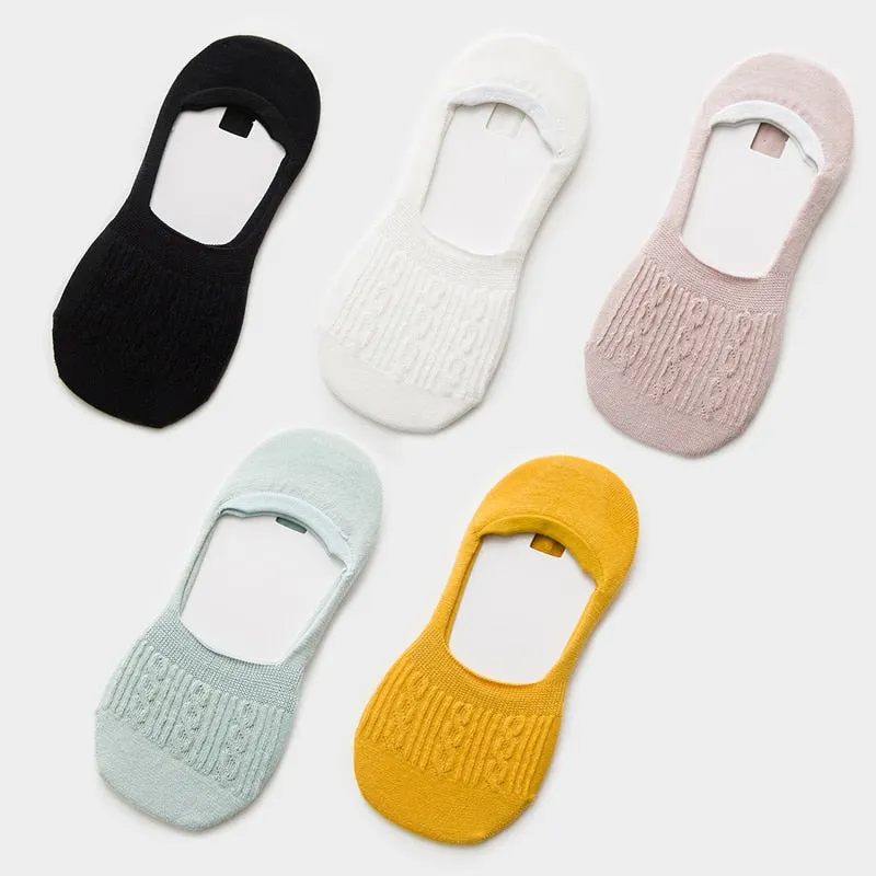 Candy Color Invisible Non-slip Low Cut Socks Fashion Women Casual Cotton Breathable Ankle Boat Socks 5Pairs