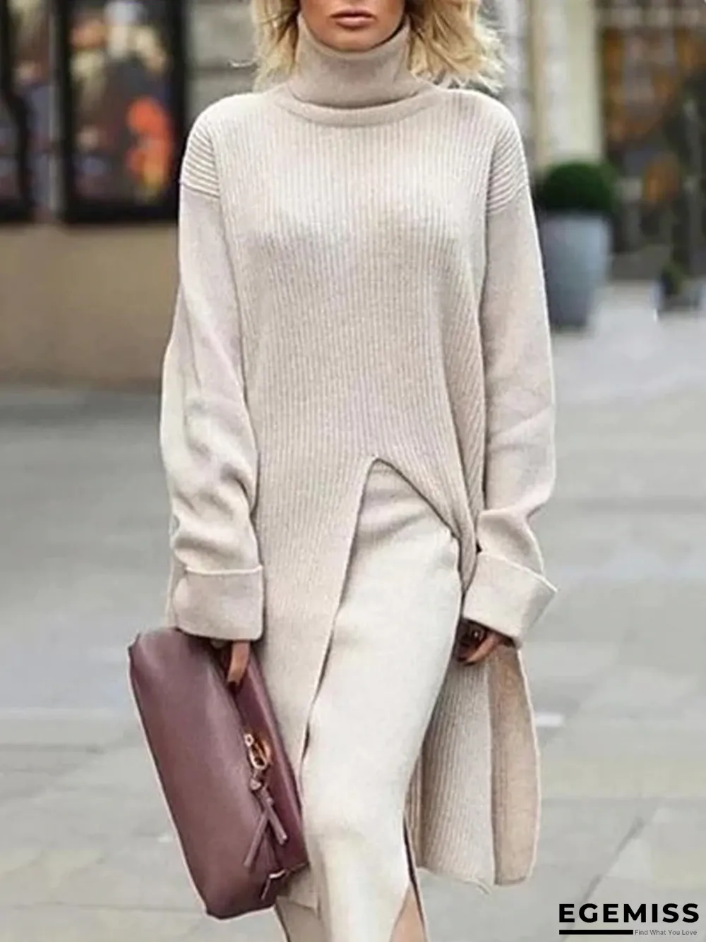 Casual Long Sleeve Turtleneck Sweater | EGEMISS
