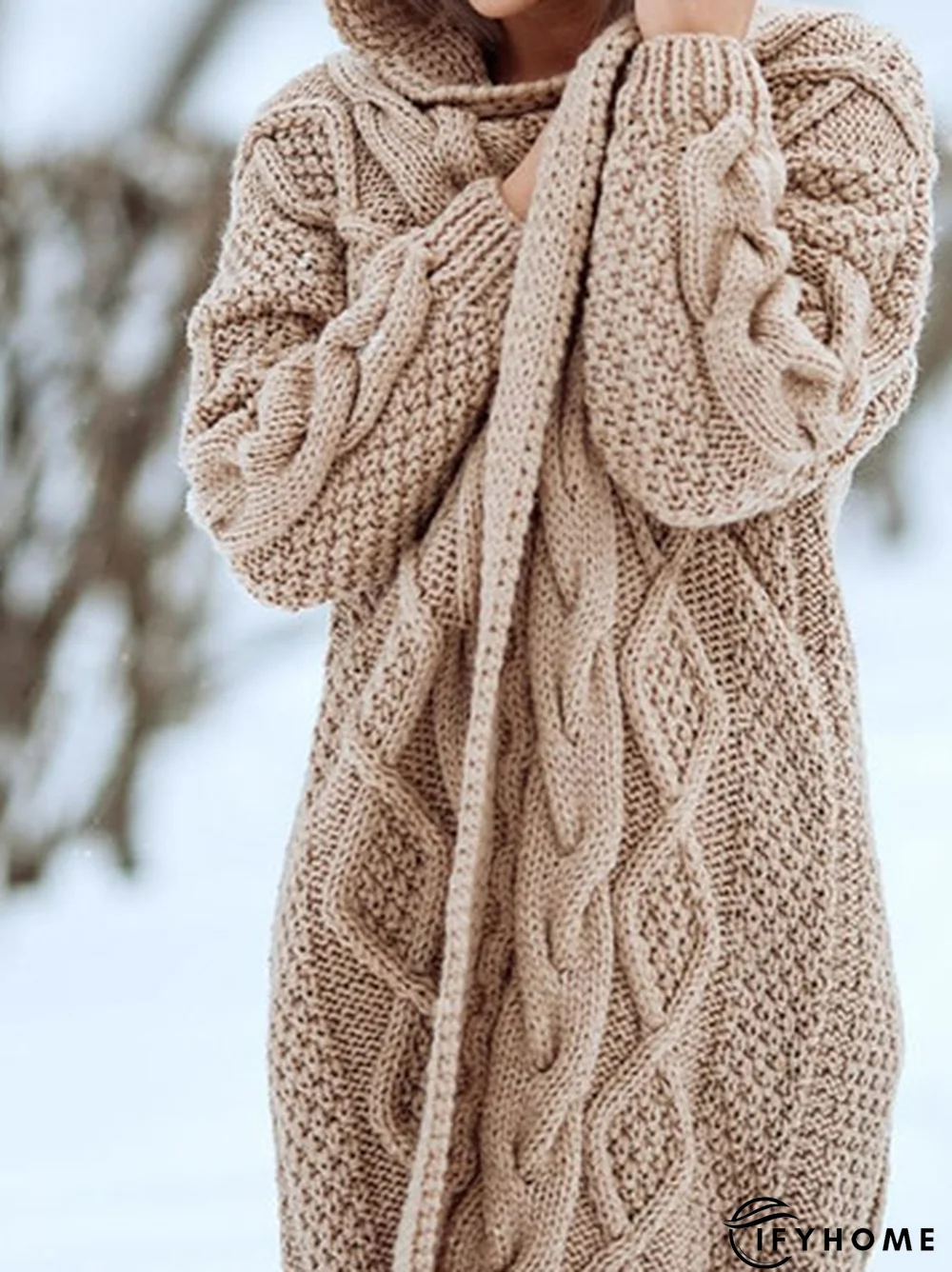 Plain Yarn/Wool Yarn Hoodie Jacquard Texture Sweater Hoodie Coat | IFYHOME