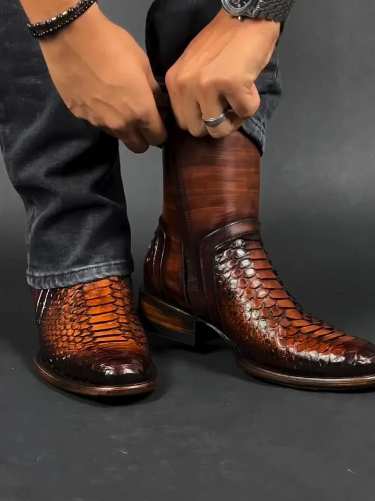 Men's Vintage Crocodile Print Western Boots