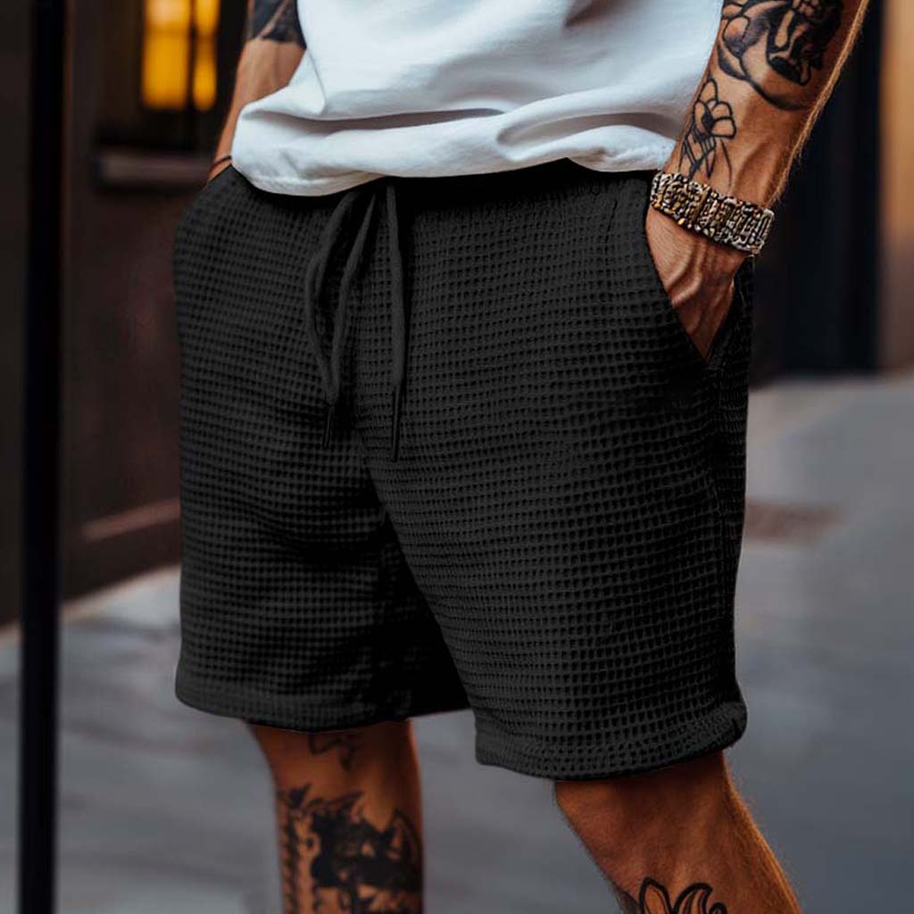 Men's Vintage Waffle Knit Casual Surf Elastic Drawstring Shorts