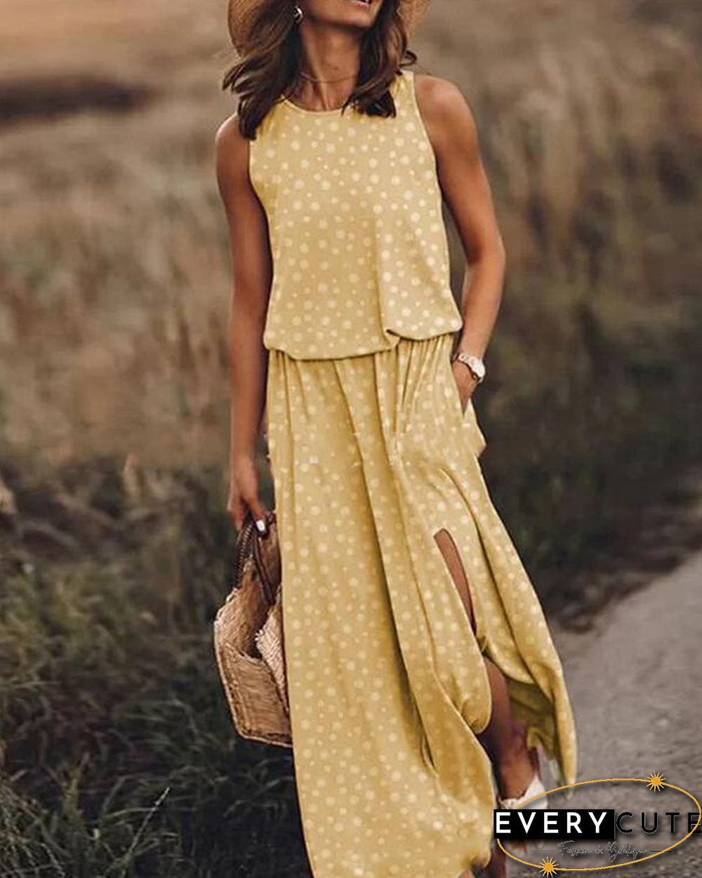 Print Sleeveless Round Neck Holiday Daily Fashion Maxi Dresses