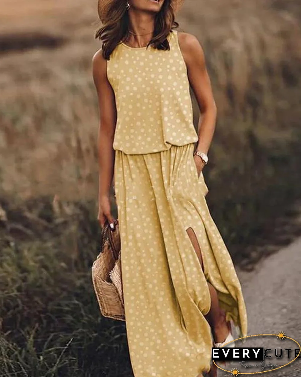 Print Sleeveless Round Neck Holiday Daily Fashion Maxi Dresses