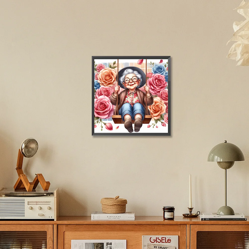 Diamond Painting - Full Round Drill - Swing Old Lady(Canvas|30*30cm)