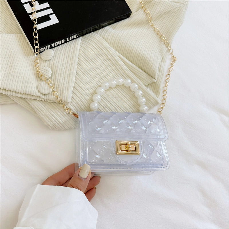 Women’s Small PVC Lattice Elegant Square Lock Clasp Jelly Bag