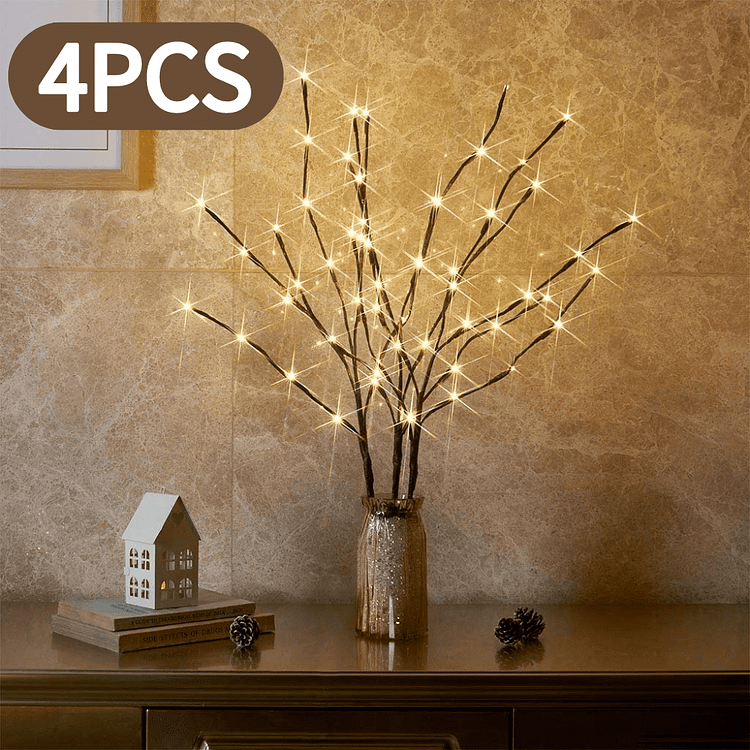 4 Pack Decorative LED Lighted Branch Lights Battery Operated Artificial LED Twig Branches Decoration for Home Room Decor Christmas Vase (Warm White, 29.5 Inches, 20leds)