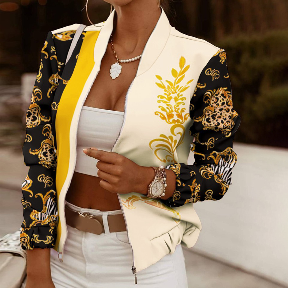 Fashion zipper print jacket wearshes