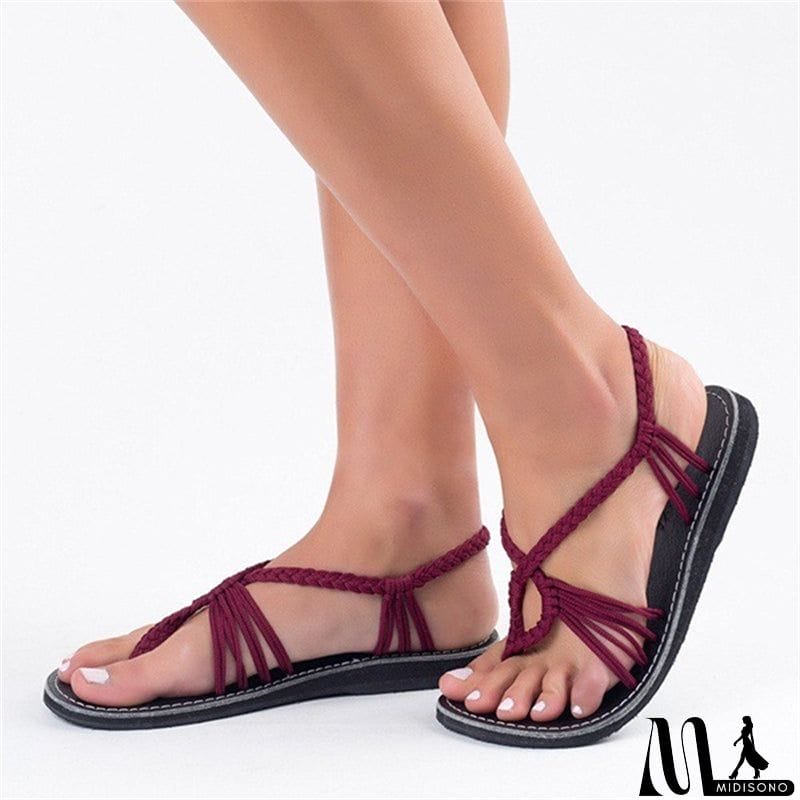 MidiSono - Women's Knitted Fabric Breathable Beach Flat Sandals
