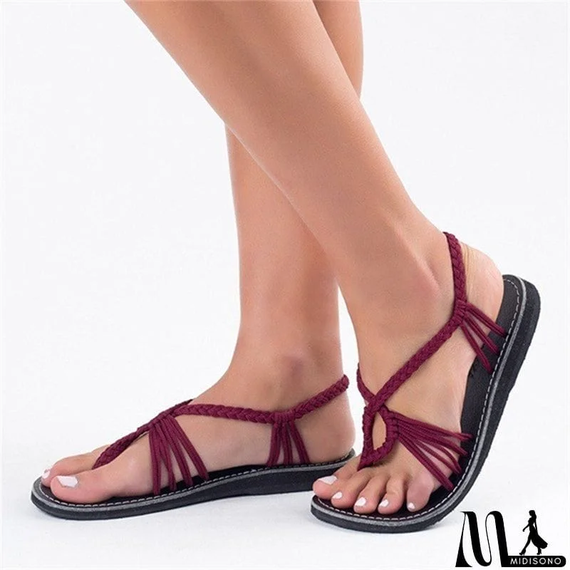 MidiSono - Women's Knitted Fabric Breathable Beach Flat Sandals
