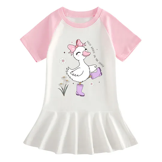 【18M-9Y】"Silly Goose On The Loose" Ruffle Dress For Girls