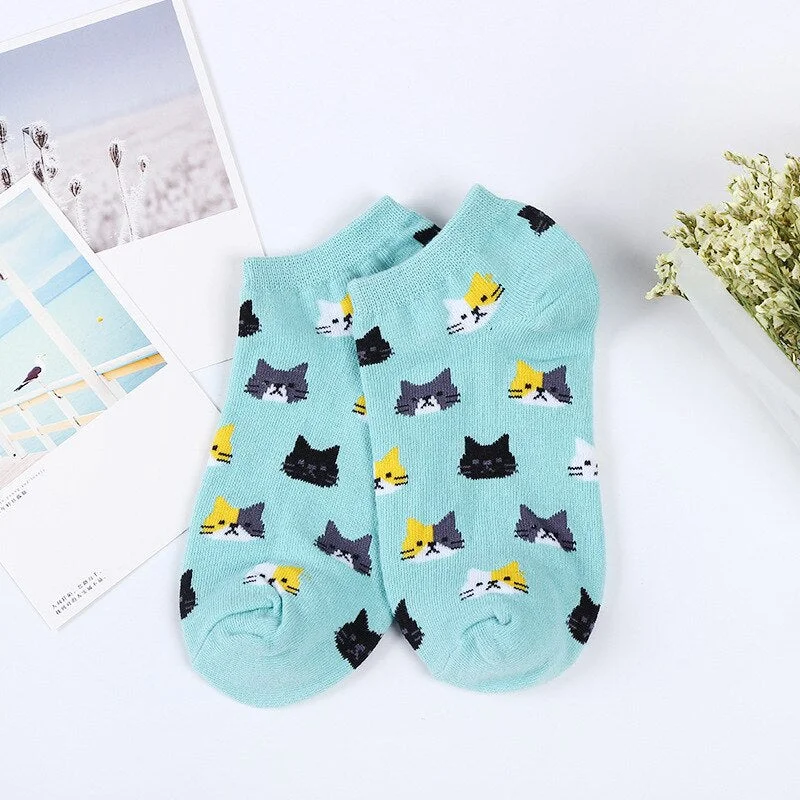 1 Pairs Women Cute Cat Invisible Socks Summer Cotton Socks Female Cartoon Cotton Slipper Cute Short Socks