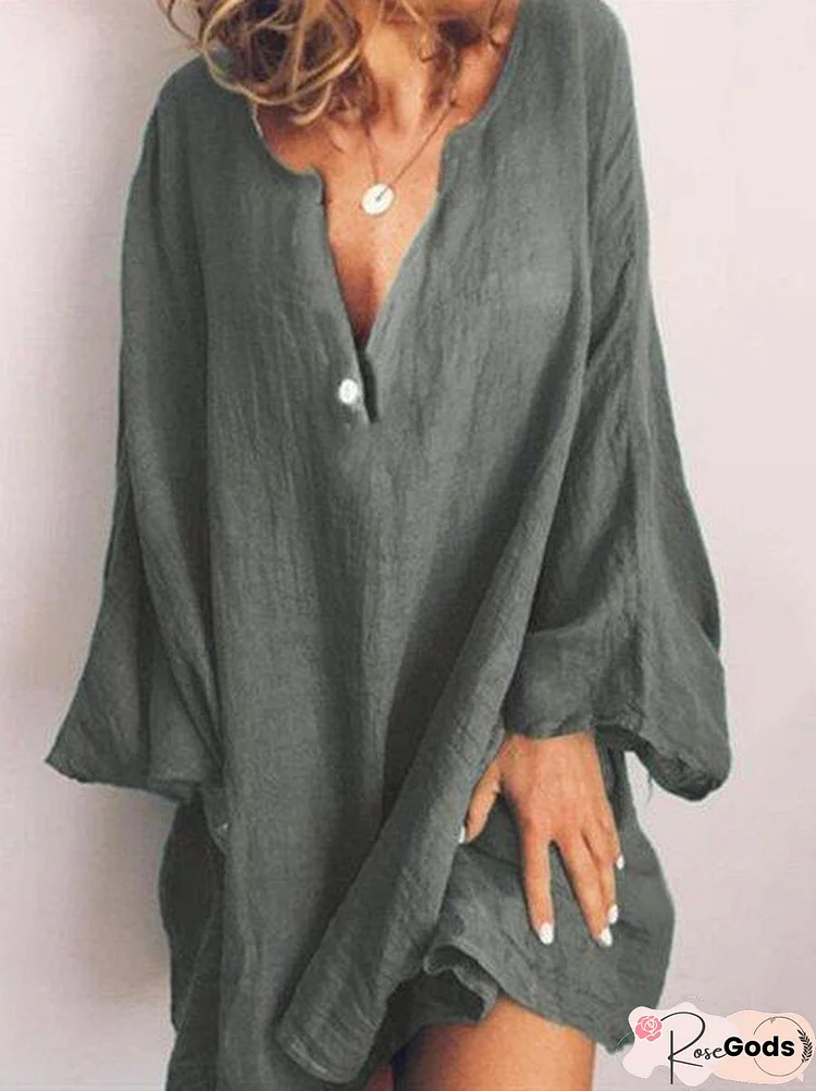 Linen Long Sleeve Sweet Dresses Linen