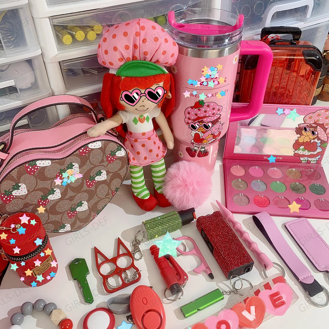 (NEW) STR@W B3RRY SH0RTC@K3 theme self defense keychain with fashion and beauty set