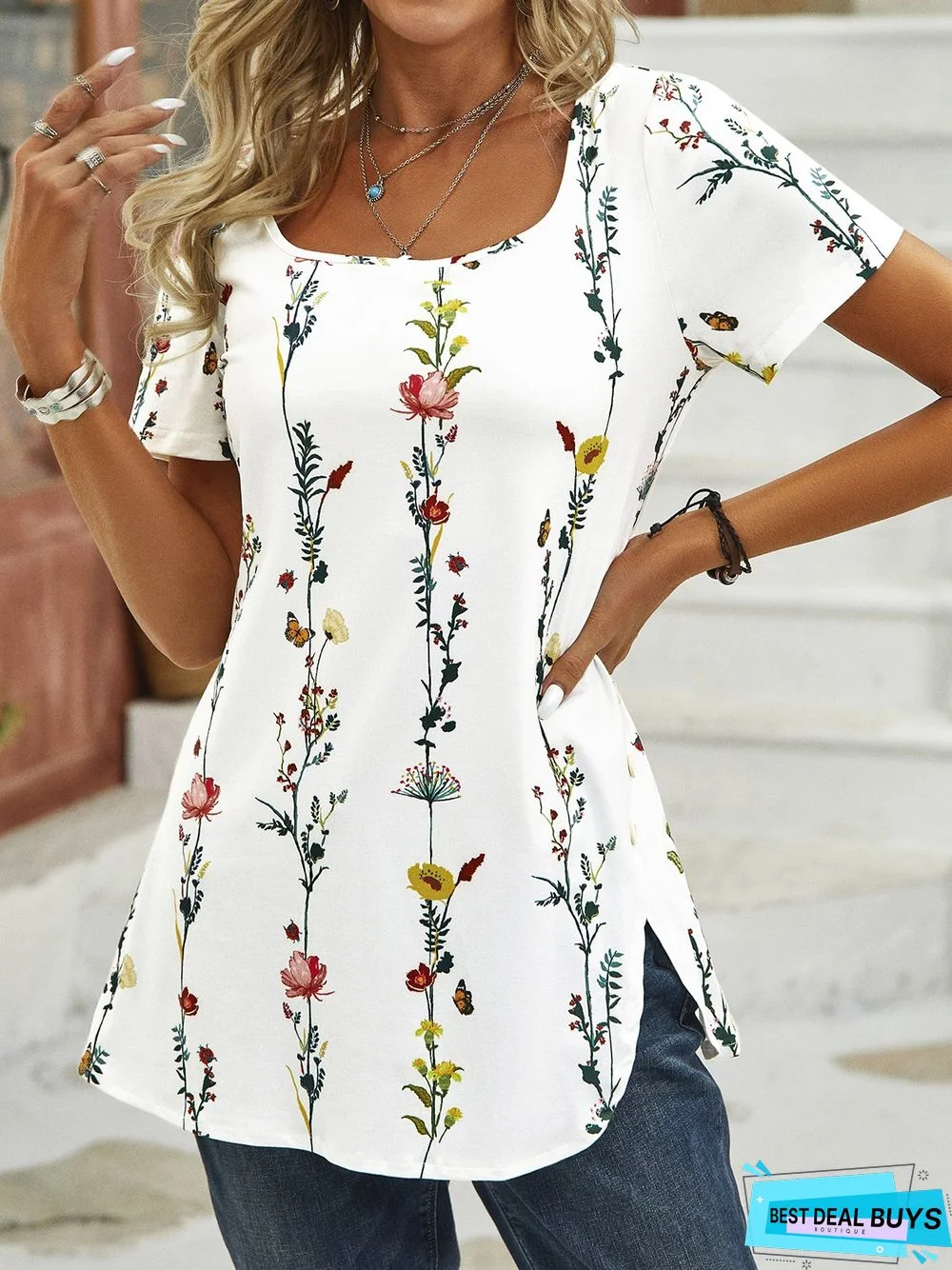 Square Neck Jersey Casual T-Shirt