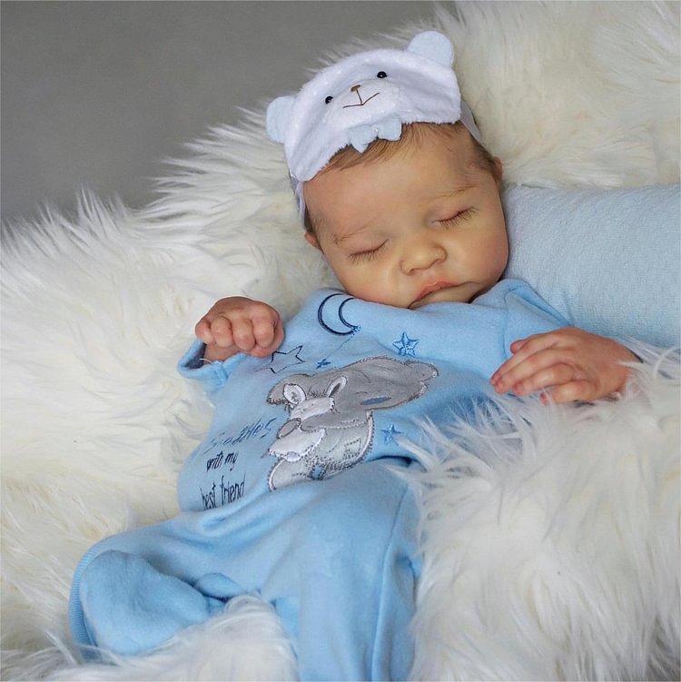  20" Delicate Handcraft Real Touch Silicone Vinyl Asleep Baby Doll Boy Barlow with Hand-Rooted Brown Hair for Reborn Lover - Reborndollsshop®-Reborndollsshop®