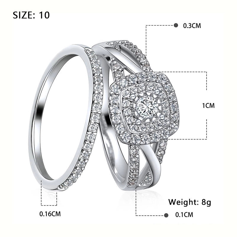 Elegant Square Copper Plating Inlay Zircon White Gold Plated Gold Plated Rings