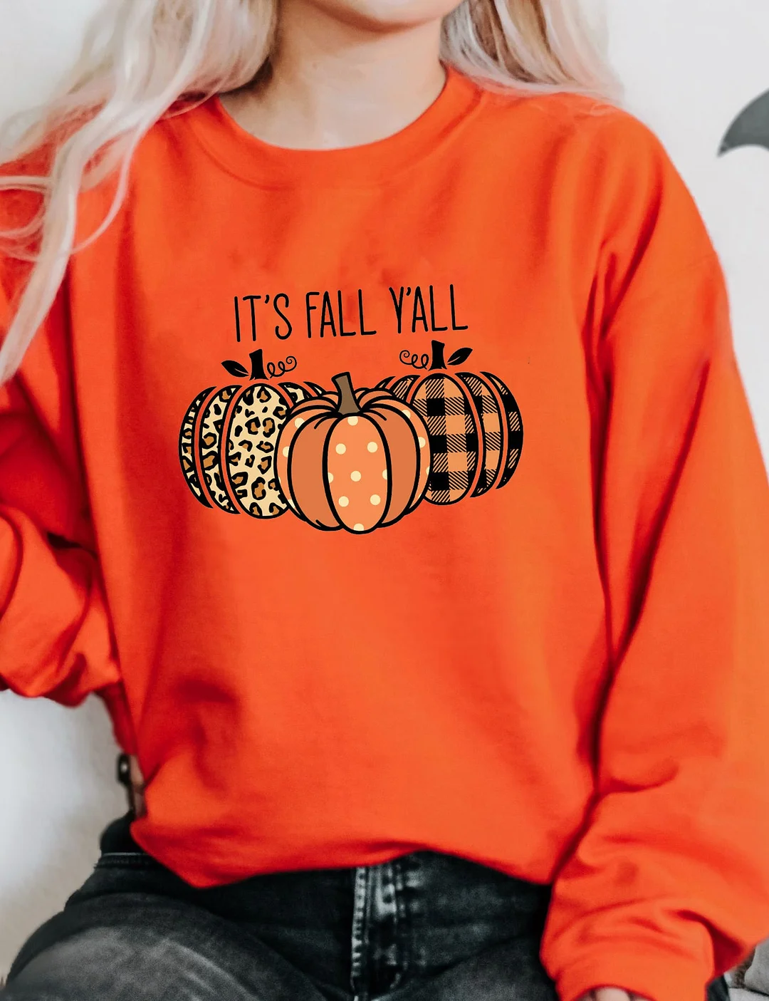 It's Fall Y'all Leopard Plaid Pumpkin Sweatshirt