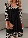 Vibrant Leopard Print Pendulum Dress - Elegant V-Neck, Long Sleeve, Mid-Elastic Smocked Fabric, Perfect for Spring, Summer, and Fall Seasons - Womens Polyester Clothing for Adult
