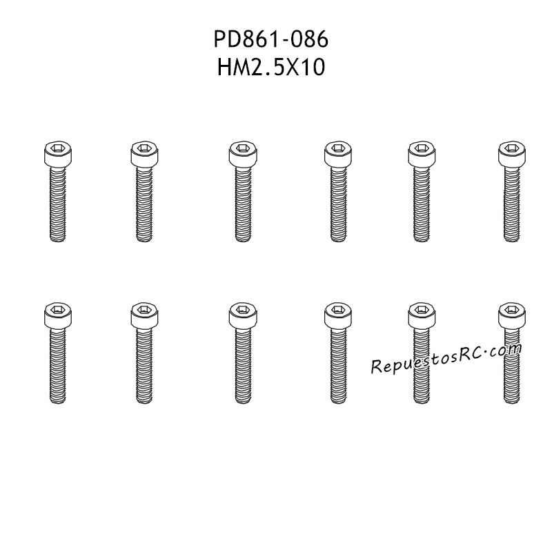 PD RACING TK10 Piezas Piezas HM2.5x10 Tornillo Hexagonal PD861-086