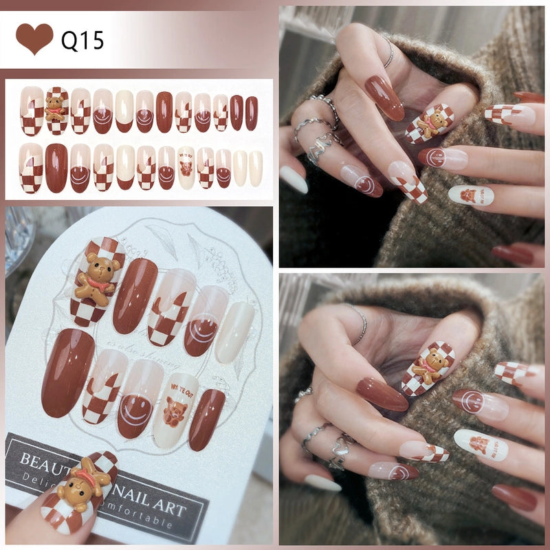 Cute Sweet Color Block Flower ABS Press-on Nails 1 Set